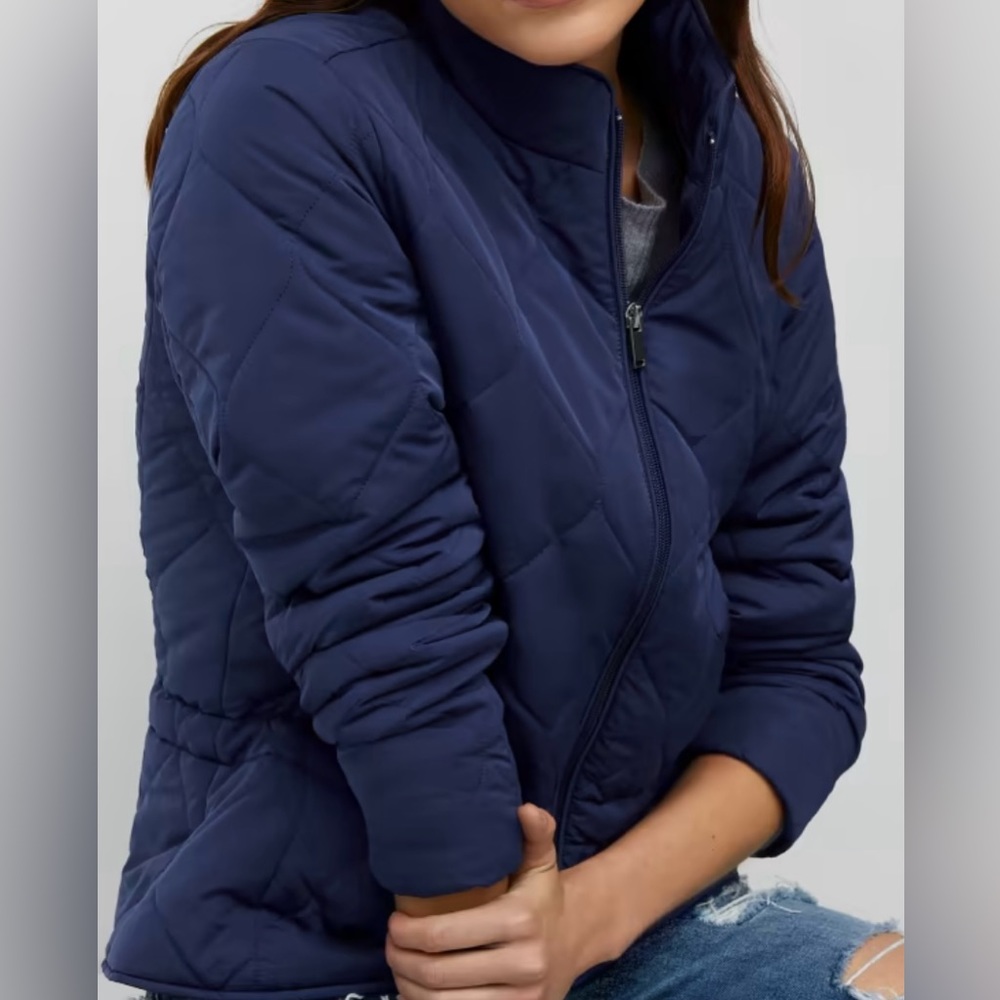 Quilted Peplum Jacket - Blue-Royal Blue